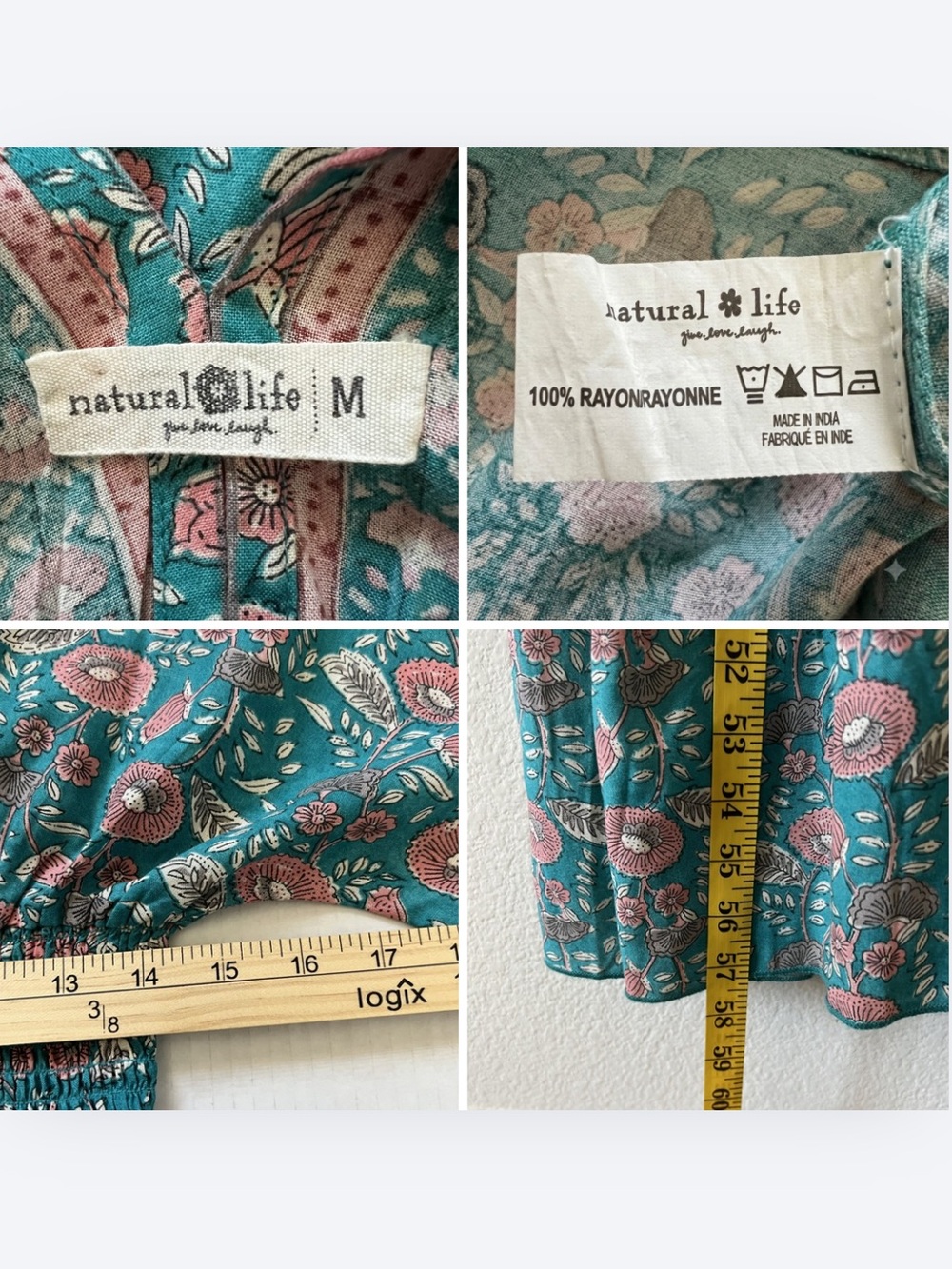 Natural Life Celia Floral Tiered Maxi Dress Smocked Boho Resort Size M - Picture 12 of 13